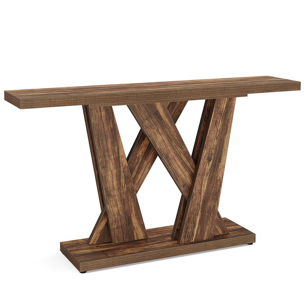 Rustic Brown 55'' Wood Console Table with Geometric Base