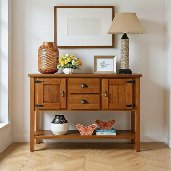 Kadyn Console Table, Entryway Table, Side Table, Display Table,48" Solid Wood Sideboard Console Table with 2 Drawers and Cabinets and Bottom Shelf (Brown)
