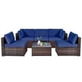 thumbnail image 1 of Kadyn Conversation Patio Porch Loveseat Chairs Furniture Set, Patio Furniture Sets 6 Pieces Patio Rattan Furniture Set with Cushions and Glass Coffee Table-Navy, 1 of 8