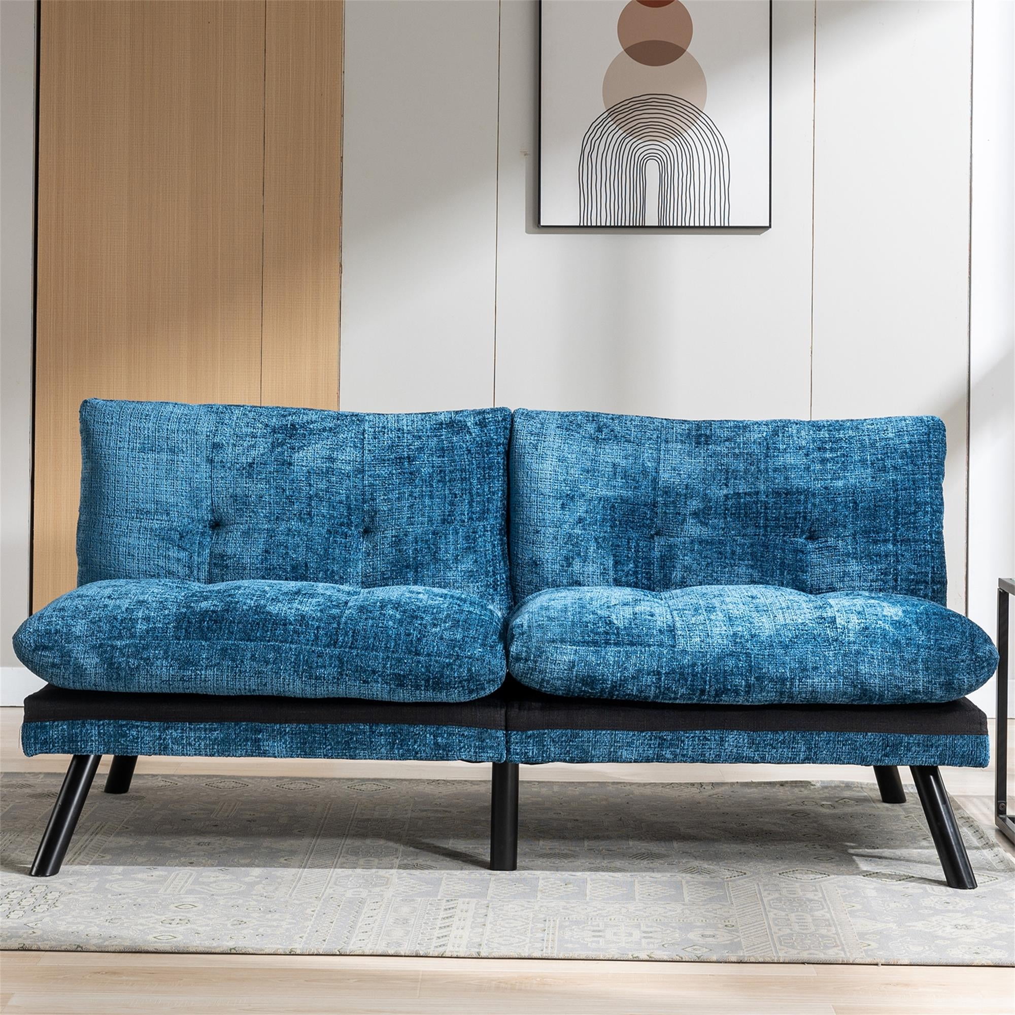 Kadyn Convertible Sofa Bed, Loveseat Futon Bed with Metal Legs, Adjustable Lounge Couch for Compact Living Space Chenille, Blue Kadyn Convertible Sofa Bed, Loveseat Futon Bed with Metal Legs, Adjustable Lounge Couch for Compact Living Space Chenille, Blue