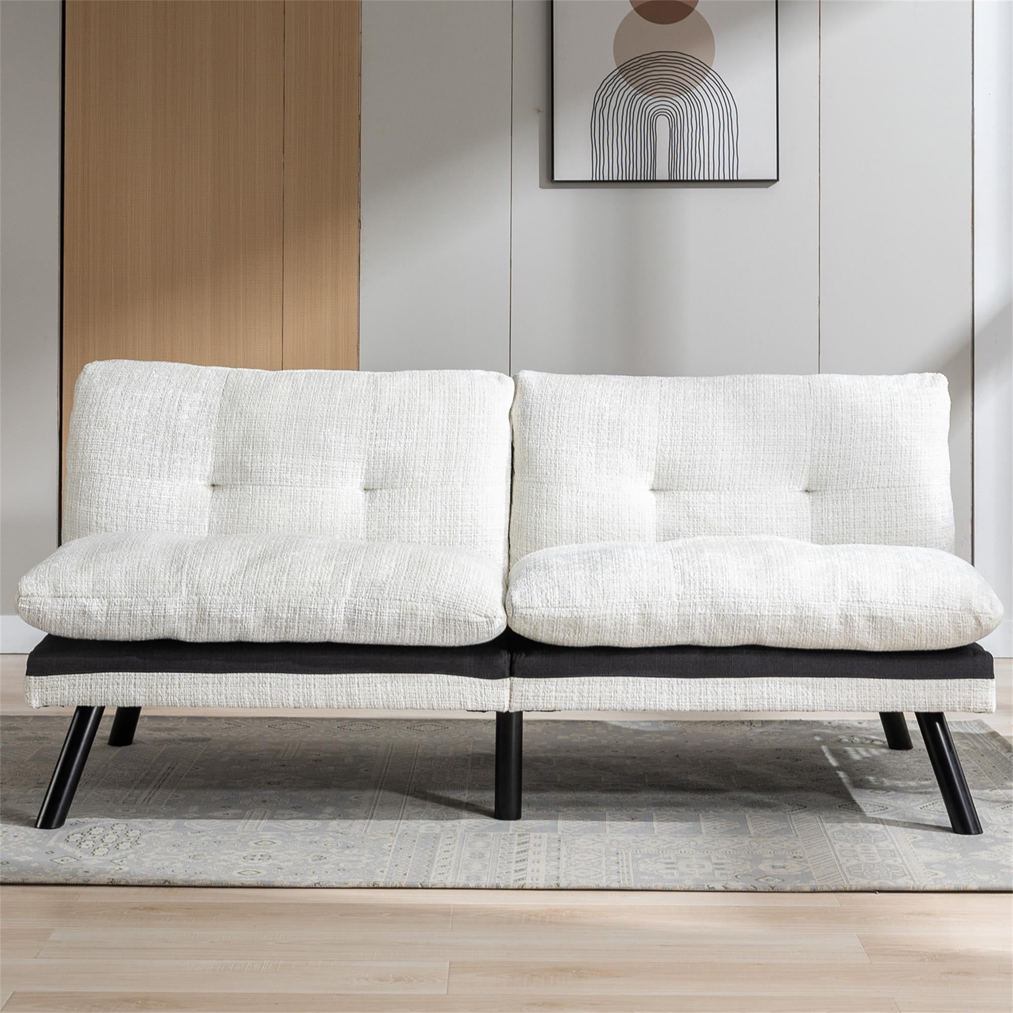 Kadyn Convertible Sofa Bed, Loveseat Futon Bed with Metal Legs, Adjustable Lounge Couch for Compact Living Space Chenille, Cream White Kadyn Convertible Sofa Bed, Loveseat Futon Bed with Metal Legs, Adjustable Lounge Couch for Compact Living Space Chenille, Cream White