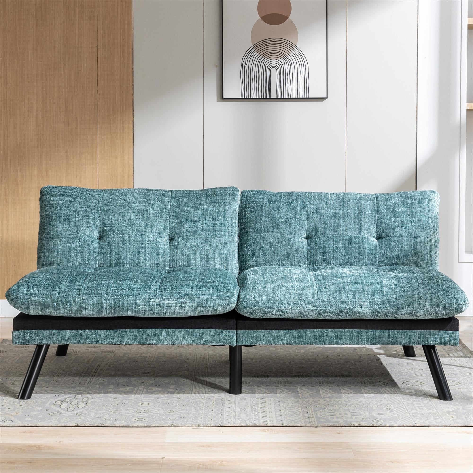 Kadyn Convertible Sofa Bed, Loveseat Futon Bed with Metal Legs, Adjustable Lounge Couch for Compact Living Space Chenille, Mint Green Kadyn Convertible Sofa Bed, Loveseat Futon Bed with Metal Legs, Adjustable Lounge Couch for Compact Living Space Chenille, Mint Green