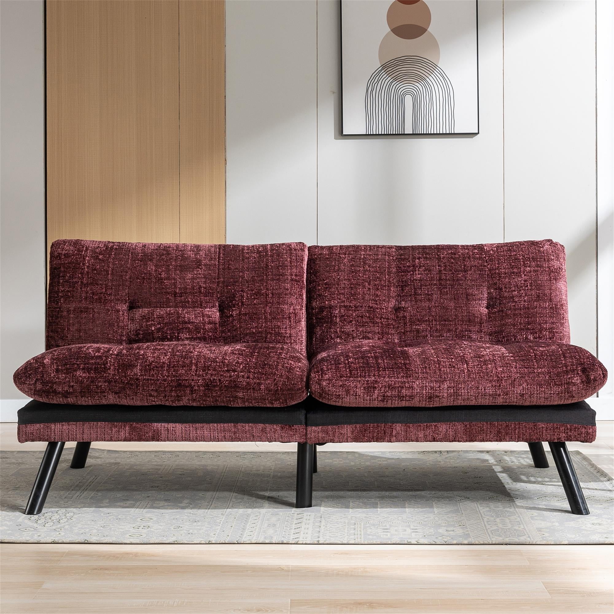 Kadyn Convertible Sofa Bed, Loveseat Futon Bed with Metal Legs, Adjustable Lounge Couch for Compact Living Space Chenille, Wine Red Kadyn Convertible Sofa Bed, Loveseat Futon Bed with Metal Legs, Adjustable Lounge Couch for Compact Living Space Chenille, Wine Red