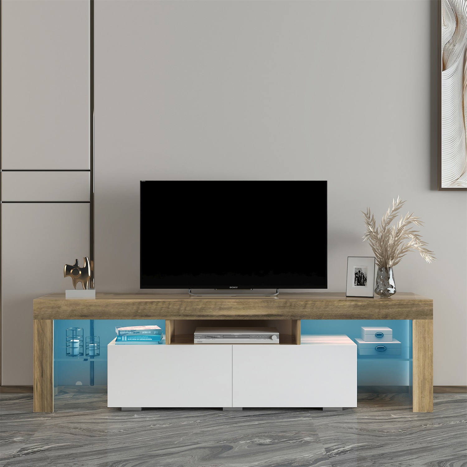 Kadyn Corner Tv Stand, Entertainment Center for Tvs with Storage, Tv Console with Rgb Lights for Living Room, White