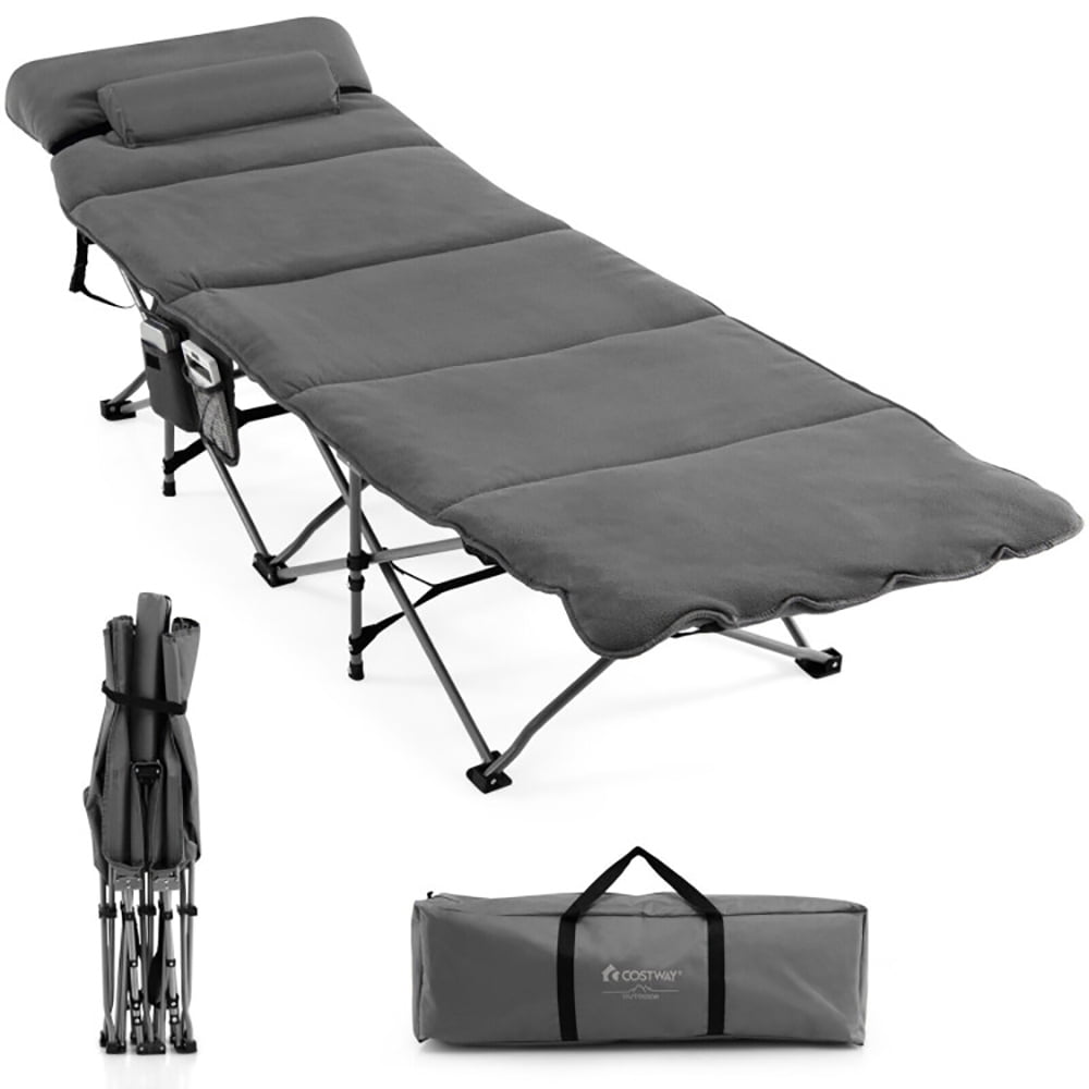 Kadyn Cot Bed for Tent, Folding Portable Bed, Folding Retractable Travel Camping Cot with Mattress and Carry Bag-Gray
