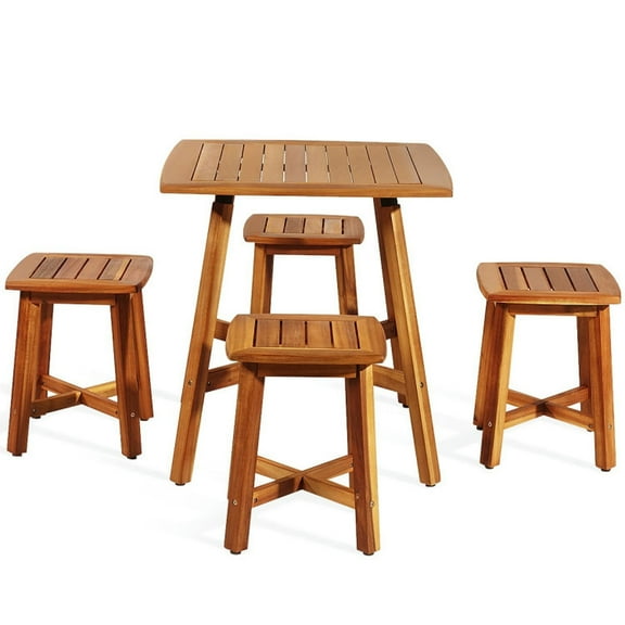 Kadyn Deck Chairs Set,Patio Dining Set,Outdoor Dining Set,5 Pieces Wood Patio Dining Set with Square Table and 4 Stools