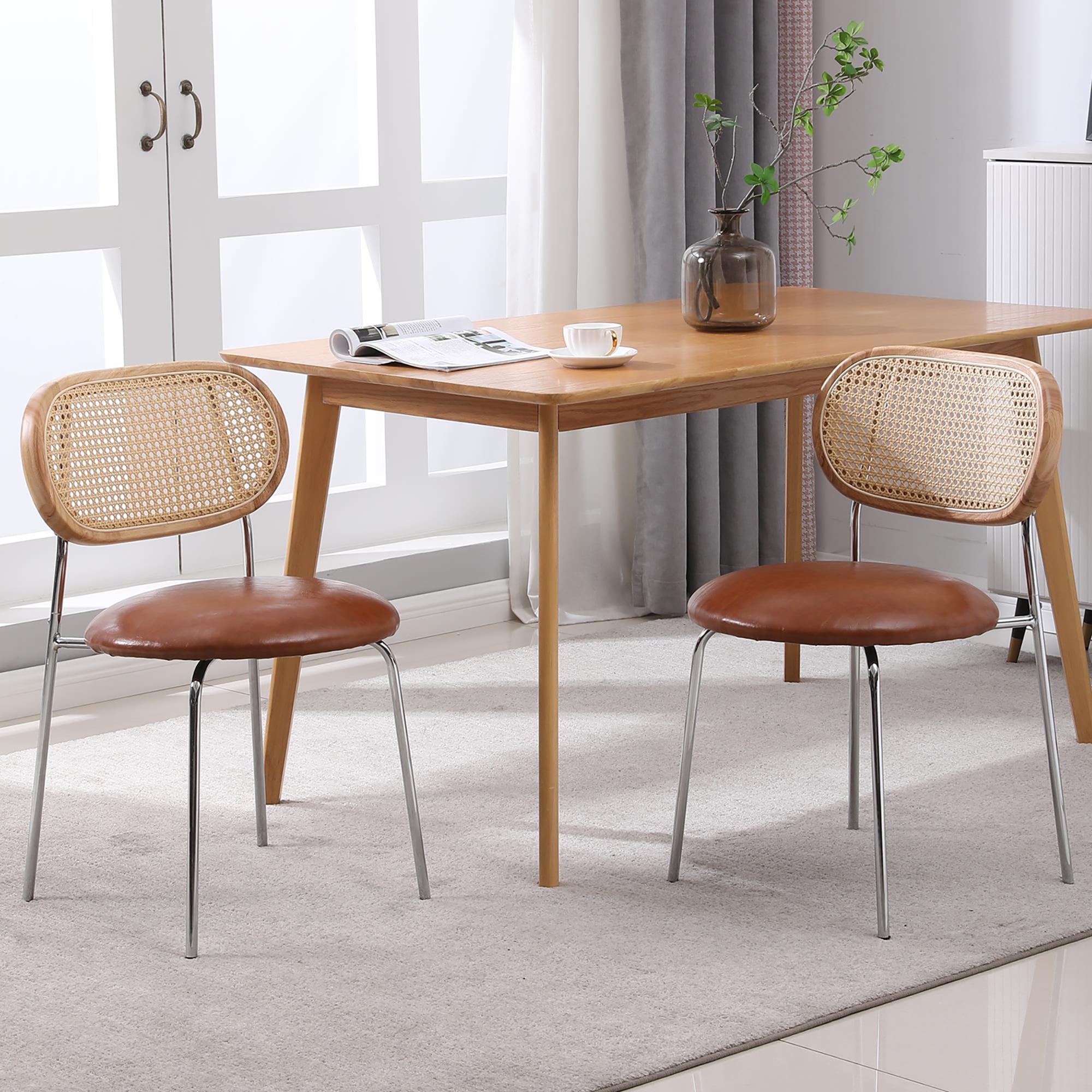Kadyn Dining Chair Set of 2, Upholstered Kitchen Chairs with Rattan Backrest for Living Room, Brown Kadyn Dining Chair Set of 2, Upholstered Kitchen Chairs with Rattan Backrest for Living Room, Brown