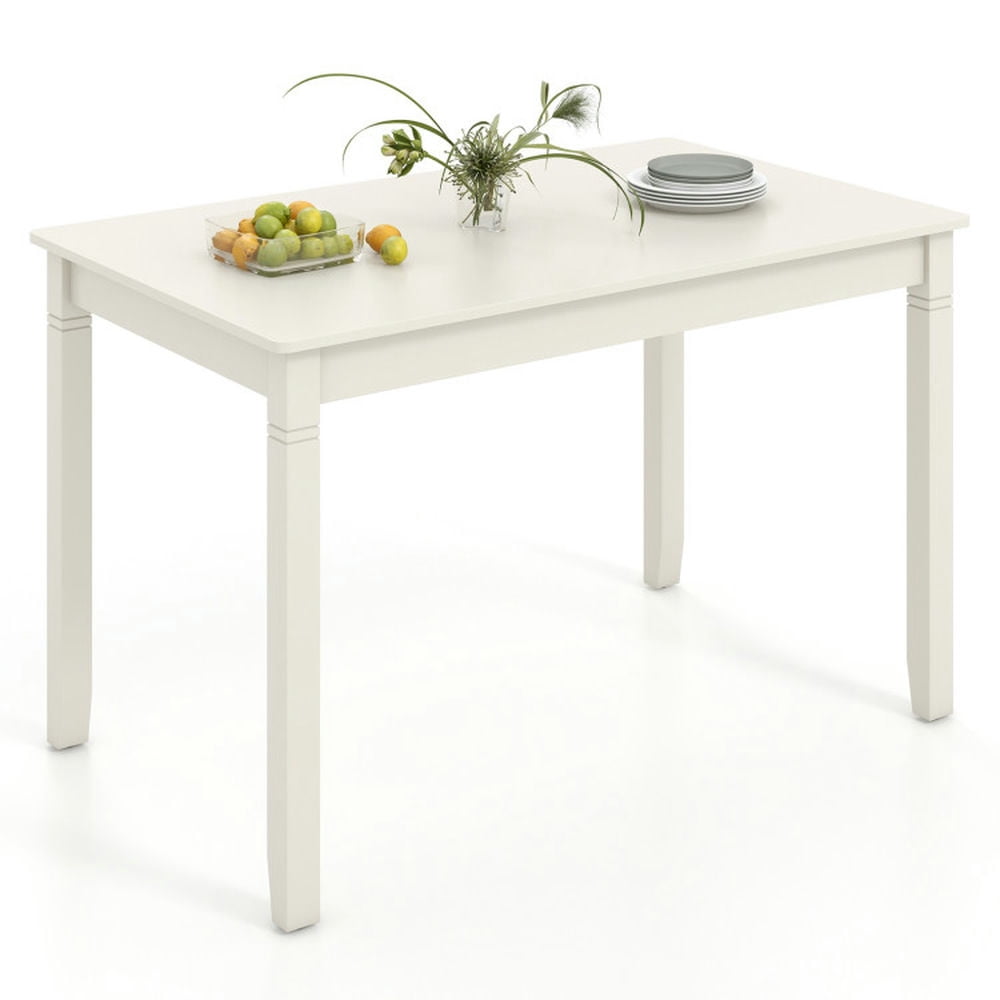 Cream White Rectangular Wooden Dining Table with Rubber Wood Legs