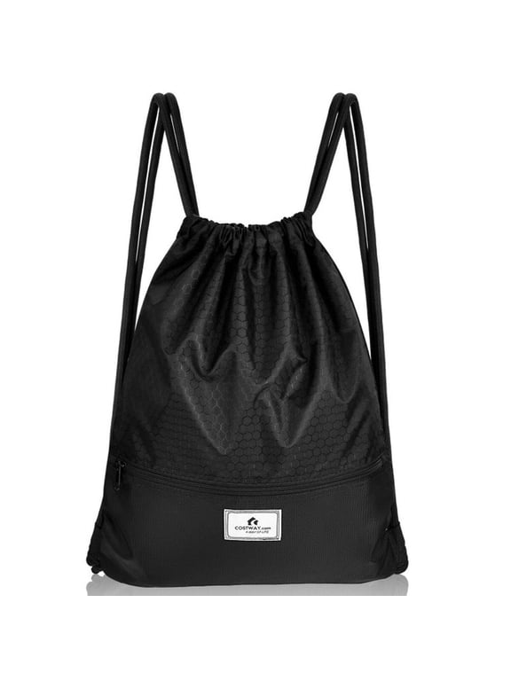 Drawstring Backpack,Drawstring Bags,Drawstring Backpack String Bag Foldable Sports Sack with Zipper Pocket-Black