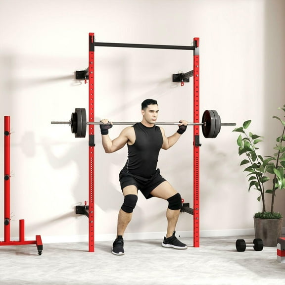 Kadyn Dumbbell Racks with Pull Up Bar, Wall Mounted and Adjustable, Adjustable Squat Rack with 1000 Pounds Capacity, Red