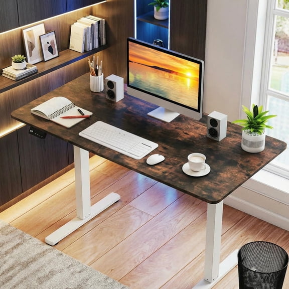 Kadyn Electric Height Adjustable Standing Desk Ergonomic Sit Stand Table with LED Display 2 Memory Height Settings for Home Office Study Workstation Furniture, Rustic Brown