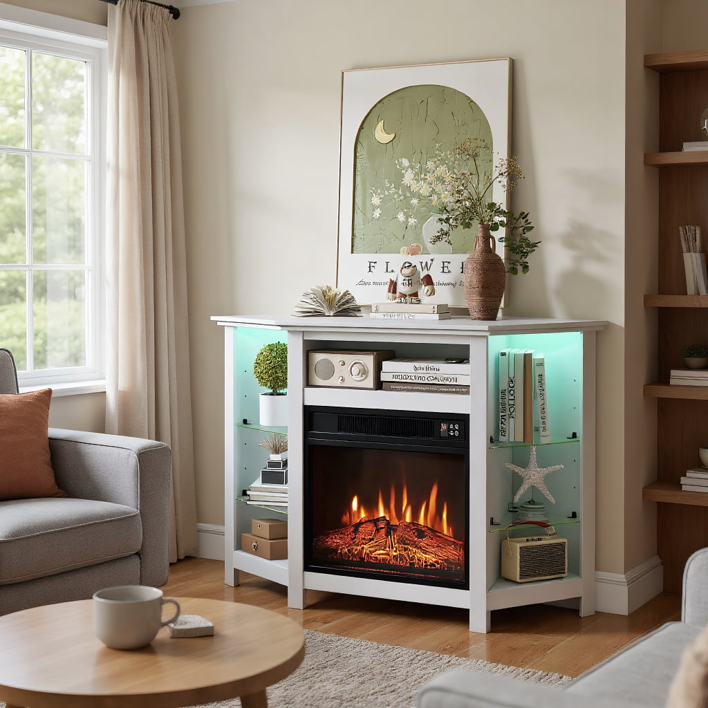 Kadyn Entertainment Centers,TV Stands,Fireplace Corner TV Stand with LED Lights and Smart APP Control for 50 Inches TV-White