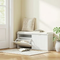 Kadyn Entryway Storage Bench, Shoe Bench, Shoe Storage Bench with Padded Seat Cushion and Flip-Drawer, Entryway Bench, 40.9"L, White