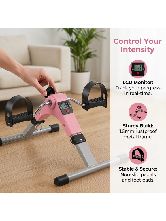 Exercise Bicycle Machine,Exercise Bike, Under Desk Exercise Bike Pedal Exerciser with LCD Display for Legs and Arms Workout-Pink