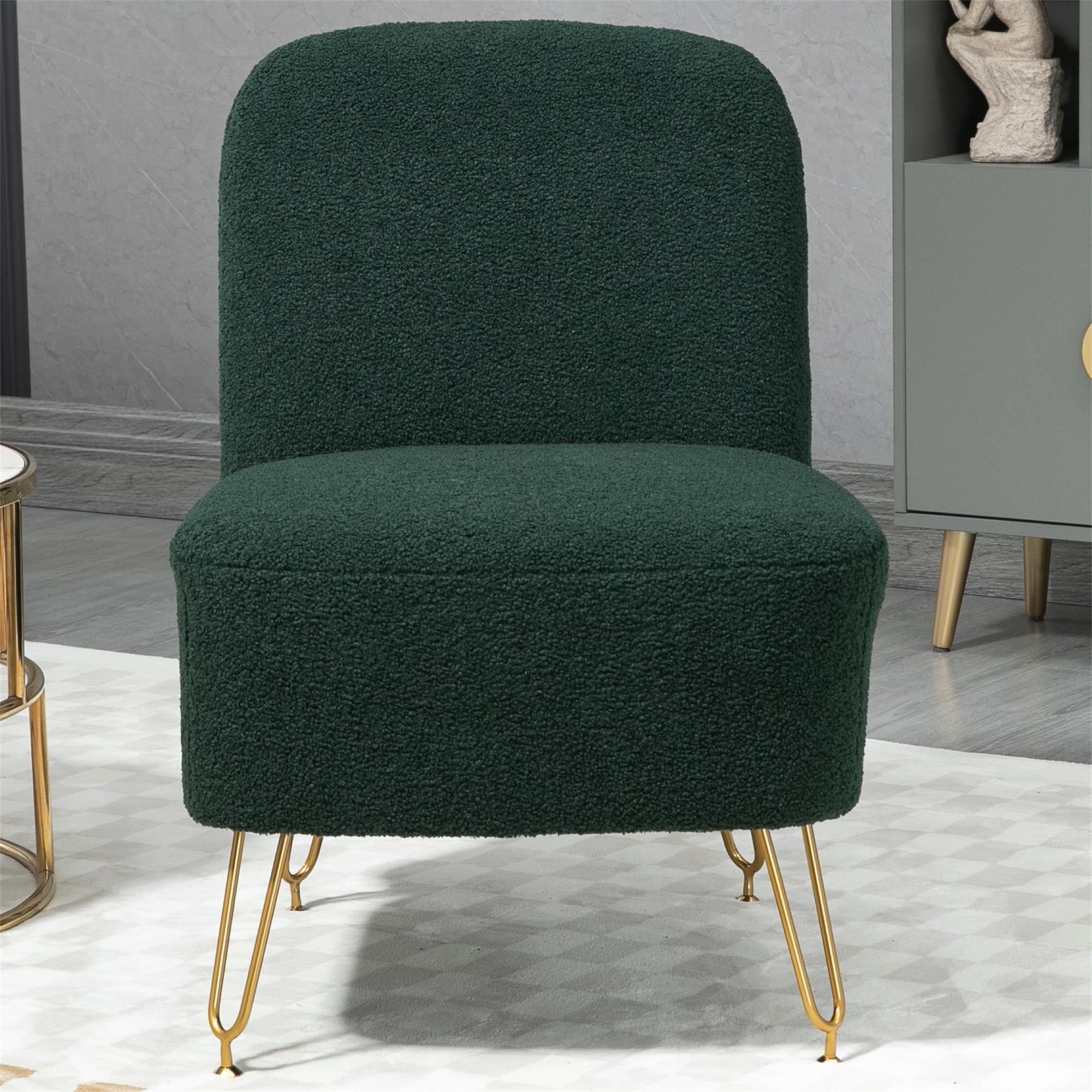 Kadyn Fabric Armchair, Accent Chair with Solid Wood Frame, Single Sofa Chairs with Gold Metal Legs for Living Room, Emerald