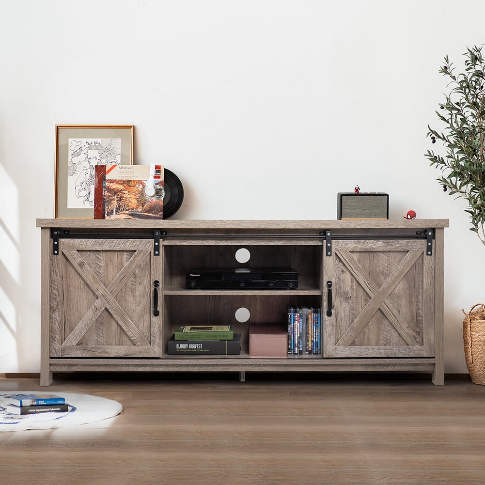 Kadyn Farmhouse Modern Barn Door Tv Stand for Tvs Up to 58", Entertainment Center for Tvs for Living Room, Entertainment Center with Storage, Light Gray Kadyn Farmhouse Modern Barn Door Tv Stand for Tvs Up to 58", Entertainment Center for Tvs for Living Room, Entertainment Center with Storage, Light Gray