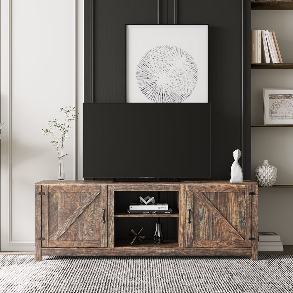 Kadyn Farmhouse TV Stand, Modern Entertainment Center with Storage, Wood TV Stand Console with Door, Brown Kadyn Farmhouse TV Stand, Modern Entertainment Center with Storage, Wood TV Stand Console with Door, Brown