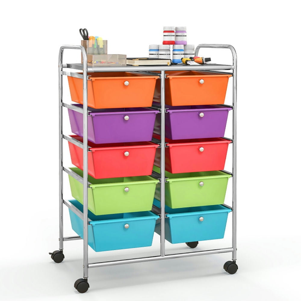 Kadyn Filing Storage Organizer,File Storage Organizer,File Cabinet,10-Drawer Rolling Storage Cart-Deep Multicolor