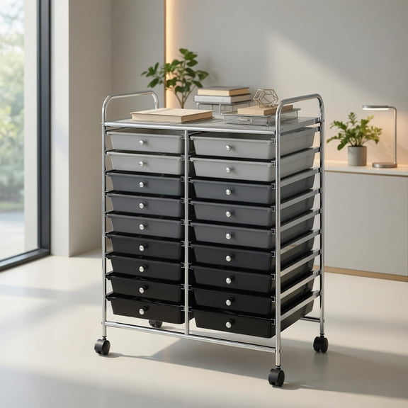Kadyn Filing Storage Organizer,File Storage Organizer,File Cabinet,20 Drawers Rolling Storage Cart Studio Organizer-Black & Gray