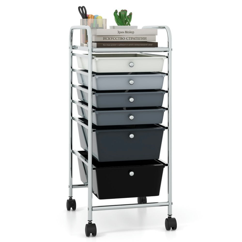 Mixed Black 6-Drawer Rolling Storage Cart with Steel Frame