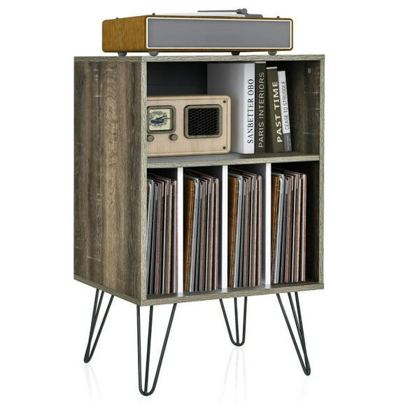 Kadyn Filing Storage Organizer,File Storage Organizer,File Cabinet,Freestanding Record Player Stand Record Storage Cabinet with Metal Legs-Gray
