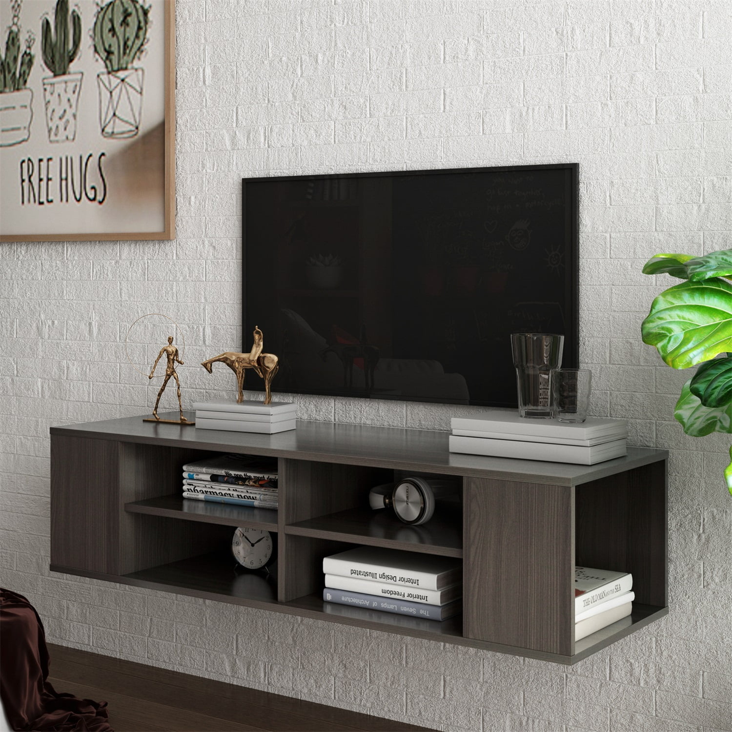 Kadyn Floating Wall Mounted Tv Console, Farmhouse Tv Stands for 50 Inch Tv, Entertainment Center for Tvs, Oak Kadyn Floating Wall Mounted Tv Console, Farmhouse Tv Stands for 50 Inch Tv, Entertainment Center for Tvs, Oak