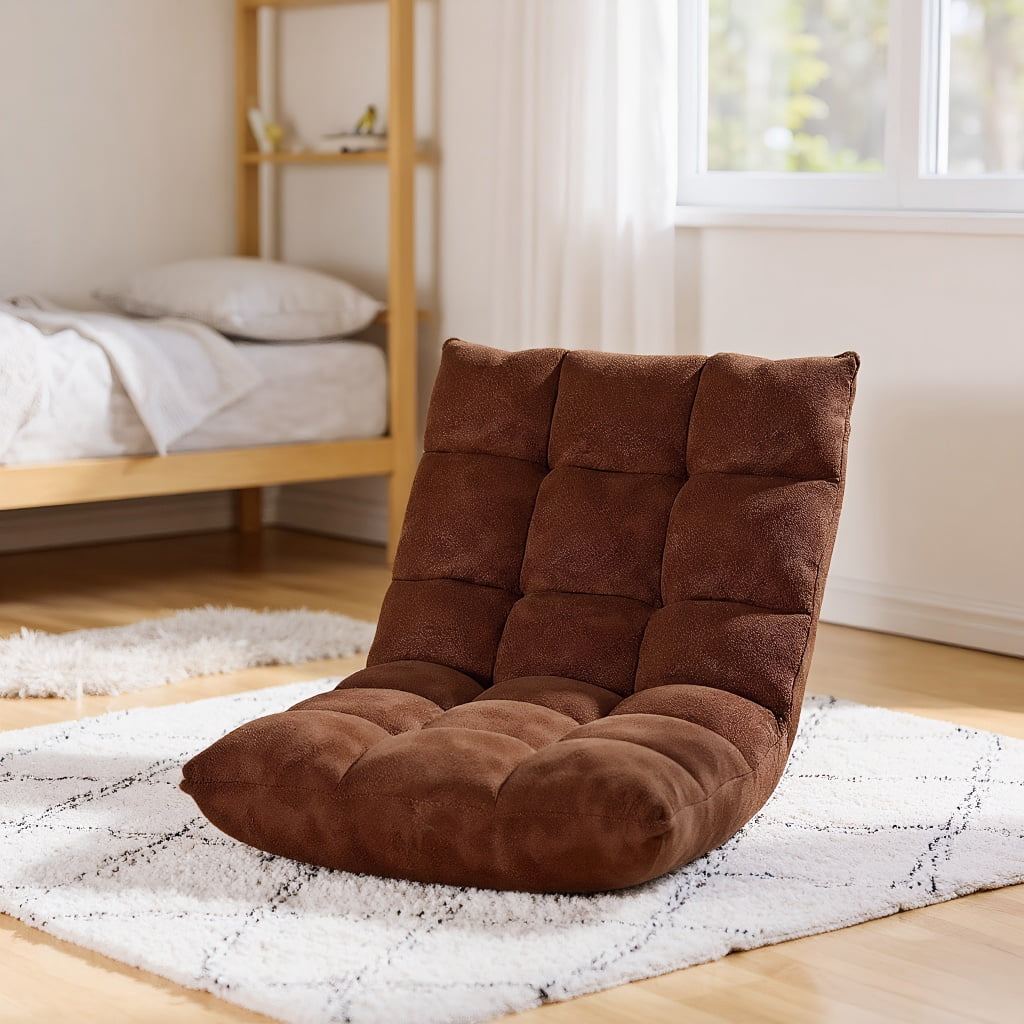 Kadyn Floor Chair, Legless Tatami Chair, Lounge Chair,Sleeper Bed Couch Recliner,Adjustable 14-position Cushioned Floor Chair-Coffee