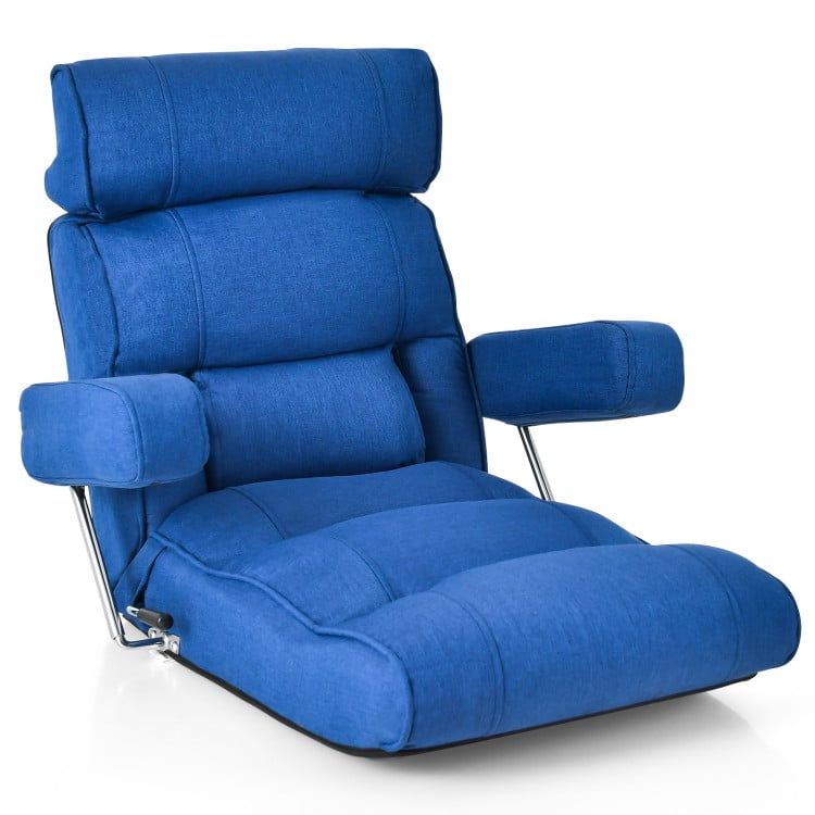 Kadyn Floor Chair with Adjustable Headrest, Lounge Chair with Armrests and Pillow, Adjustable Folding Sofa Chair with 6 Position Stepless Back-Blue