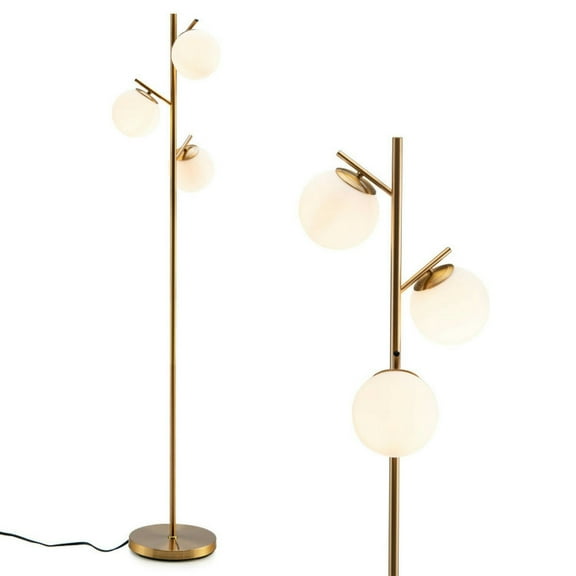 Kadyn Floor lamp, Reading Lamps,Floor Light,3-Globe Floor Lamp with Foot Switch and Bulb Bases-Golden