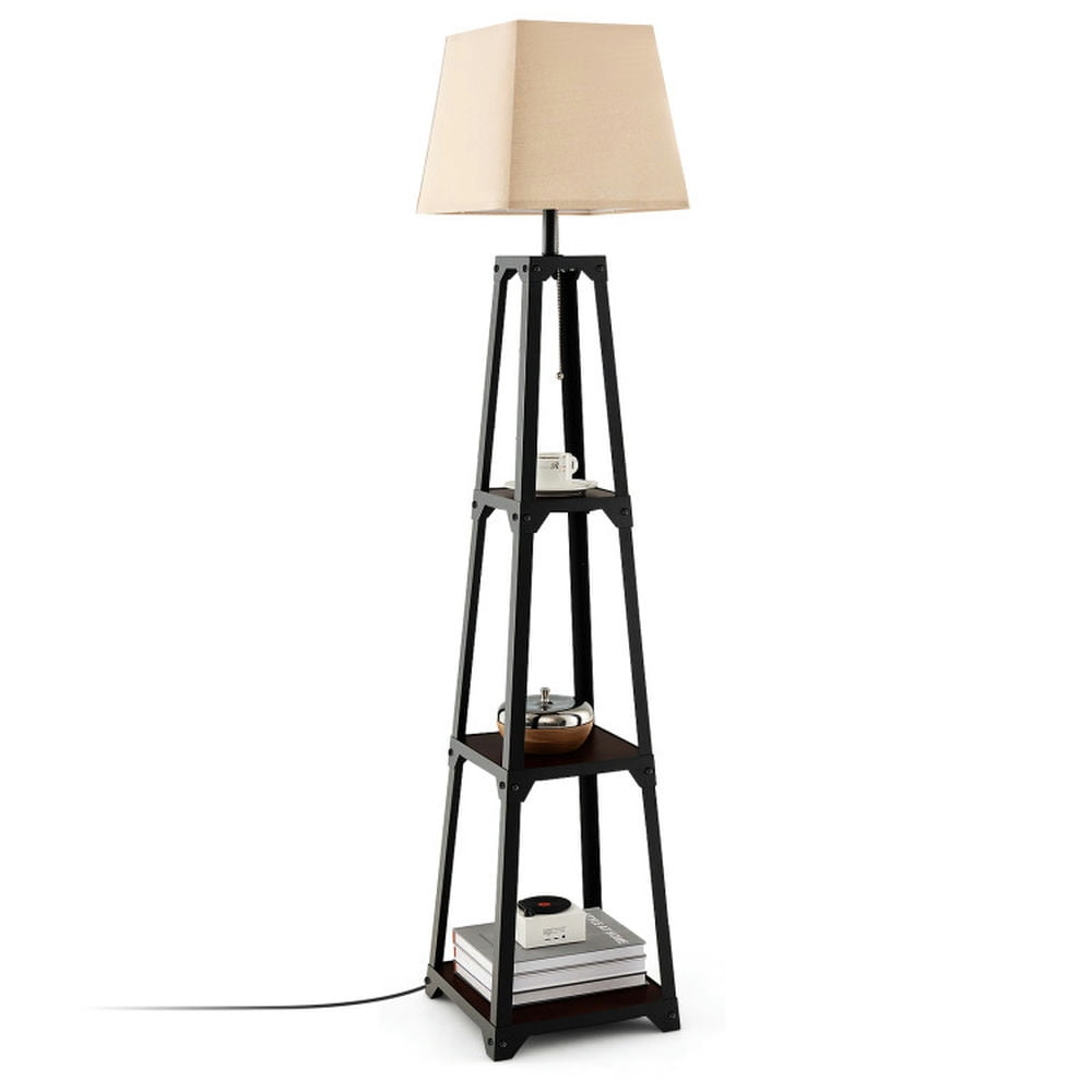 Kadyn Floor lamp, Reading Lamps,Floor Light,Trapezoidal Designed Floor Lamp with 3 Tiered Storage Shelf-Brown