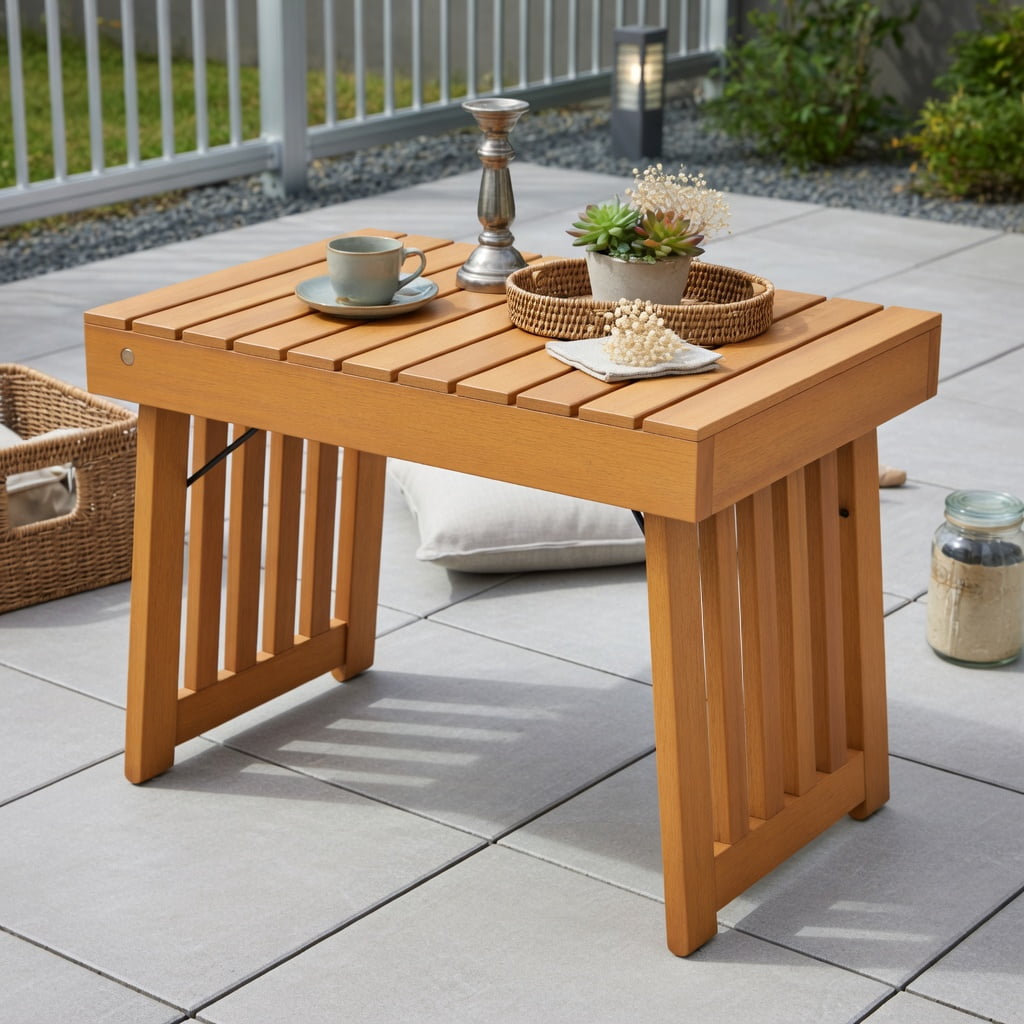 Kadyn Foldable Acacia Wood Side Table for Patio, Backyard, Balcony ...