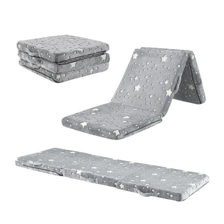 Kadyn Foldable Floor Mattress for Kids with Washable Flannel Cover-Dark Gray
