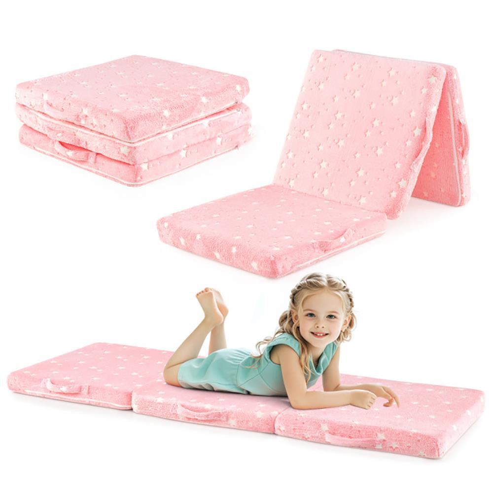 Kadyn Foldable Floor Mattress for Kids with Washable Flannel Cover-Pink