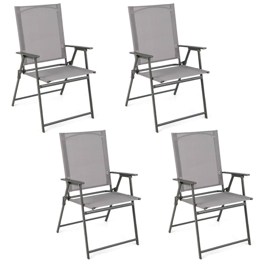 Gray Metal Frame Folding Outdoor Dining Chairs Set of 4