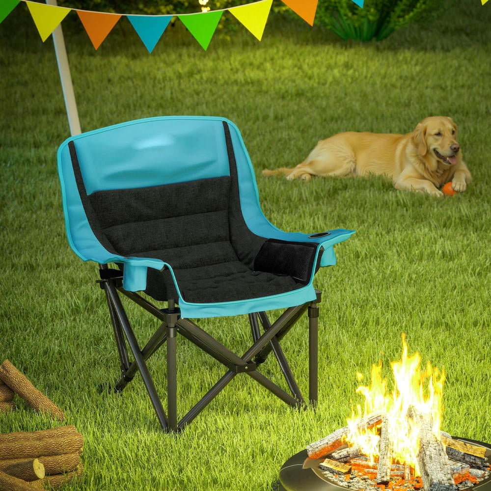 Kadyn Folding Cleaning Chair Portable Camping with Side Pockets, Cup Holders and Carry Bag, Chairs for Camping for Adults, Green and Black