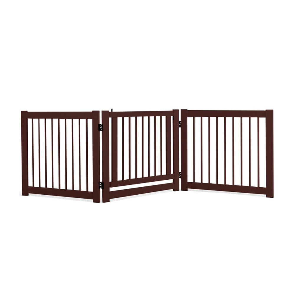 24" Cherry Finish Pine Wood 3-Panel Folding Pet Gate