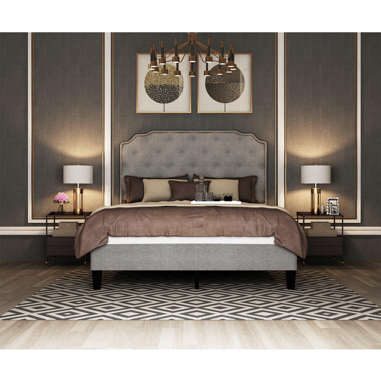 Kadyn Full Bed Frame with Headboard, Full Size Fabric Upholstered Platform Bed Frame, Mattress Foundation with Wooden Slats Support, No Box Spring Needed, Light Gray Kadyn Full Bed Frame with Headboard, Full Size Fabric Upholstered Platform Bed Frame, Mattress Foundation with Wooden Slats Support, No Box Spring Needed, Light Gray