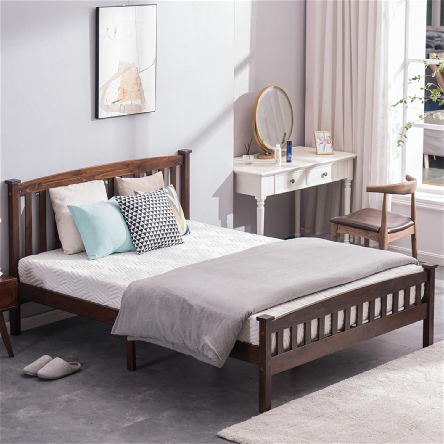 Kadyn Full Platform Bed Frame, Modern Full Size Bed Frame with Headboard, Walnut Full Size Bed for Bedroom Kadyn Full Platform Bed Frame, Modern Full Size Bed Frame with Headboard, Walnut Full Size Bed for Bedroom