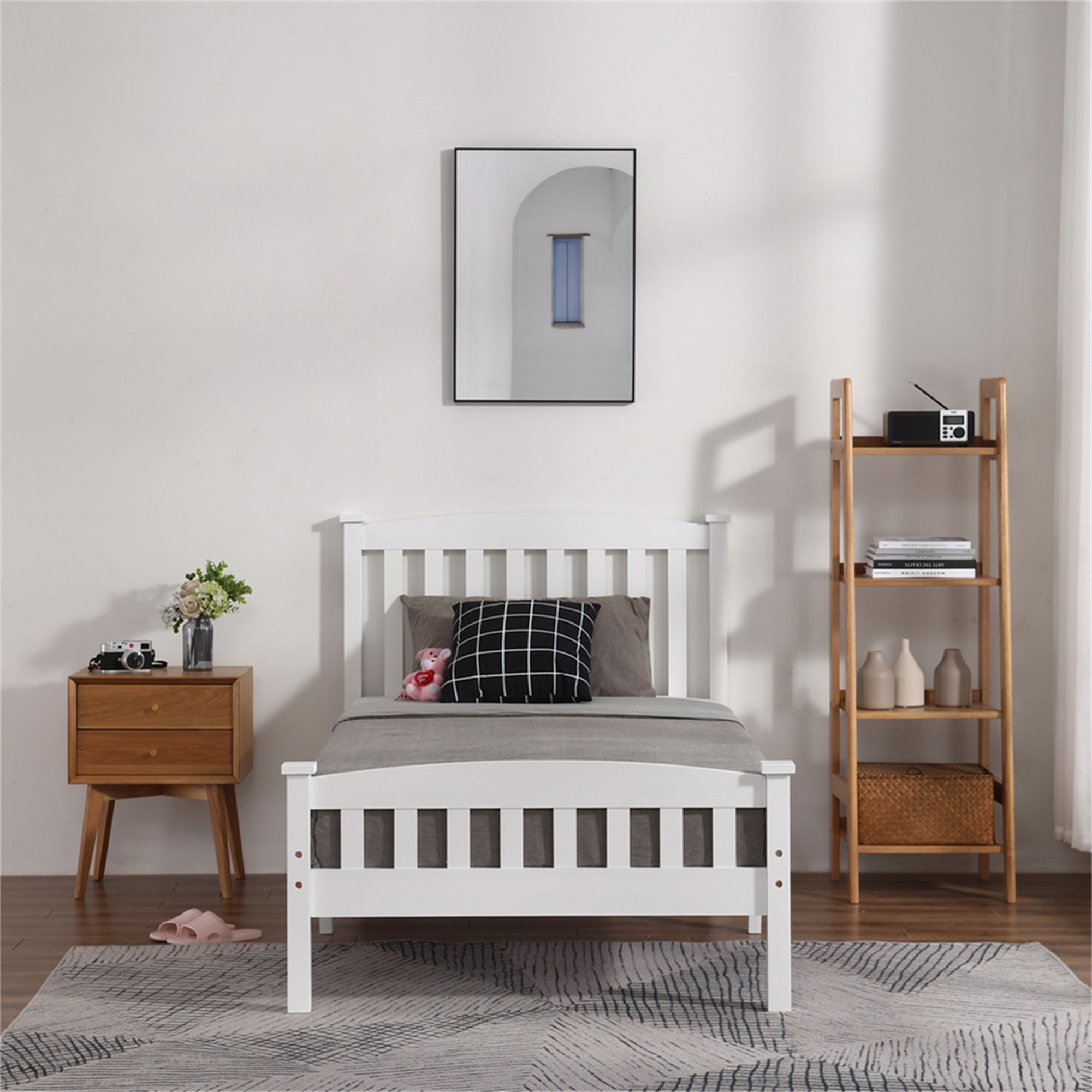 Kadyn Full Size Bed Frame with White Vertical Slat Headboard and Footboard, Solid Wood Platform Bed, Full Size Bed Frame Mattress Foundation with Wood Slat Support, Easy to Assemble, White Kadyn Full Size Bed Frame with White Vertical Slat Headboard and Footboard, Solid Wood Platform Bed, Full Size Bed Frame Mattress Foundation with Wood Slat Support, Easy to Assemble, White