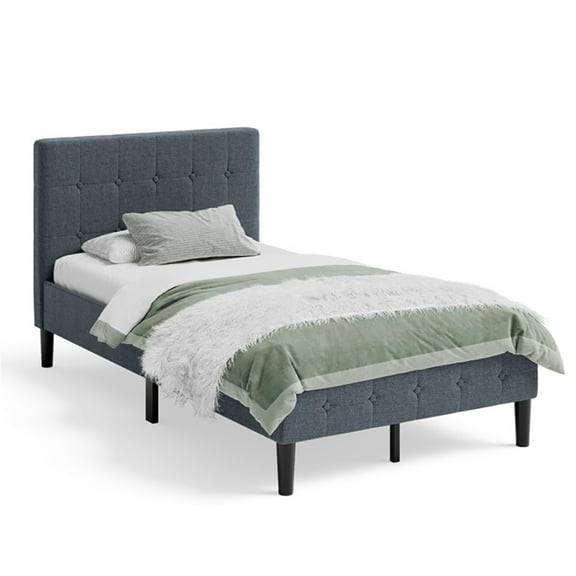 Kadyn Full Size Upholstered Platform Bed with Classic Button Tufted Headboard, No Springs Required for Bedrooms, Apartments, and Dorms, Dark Gray