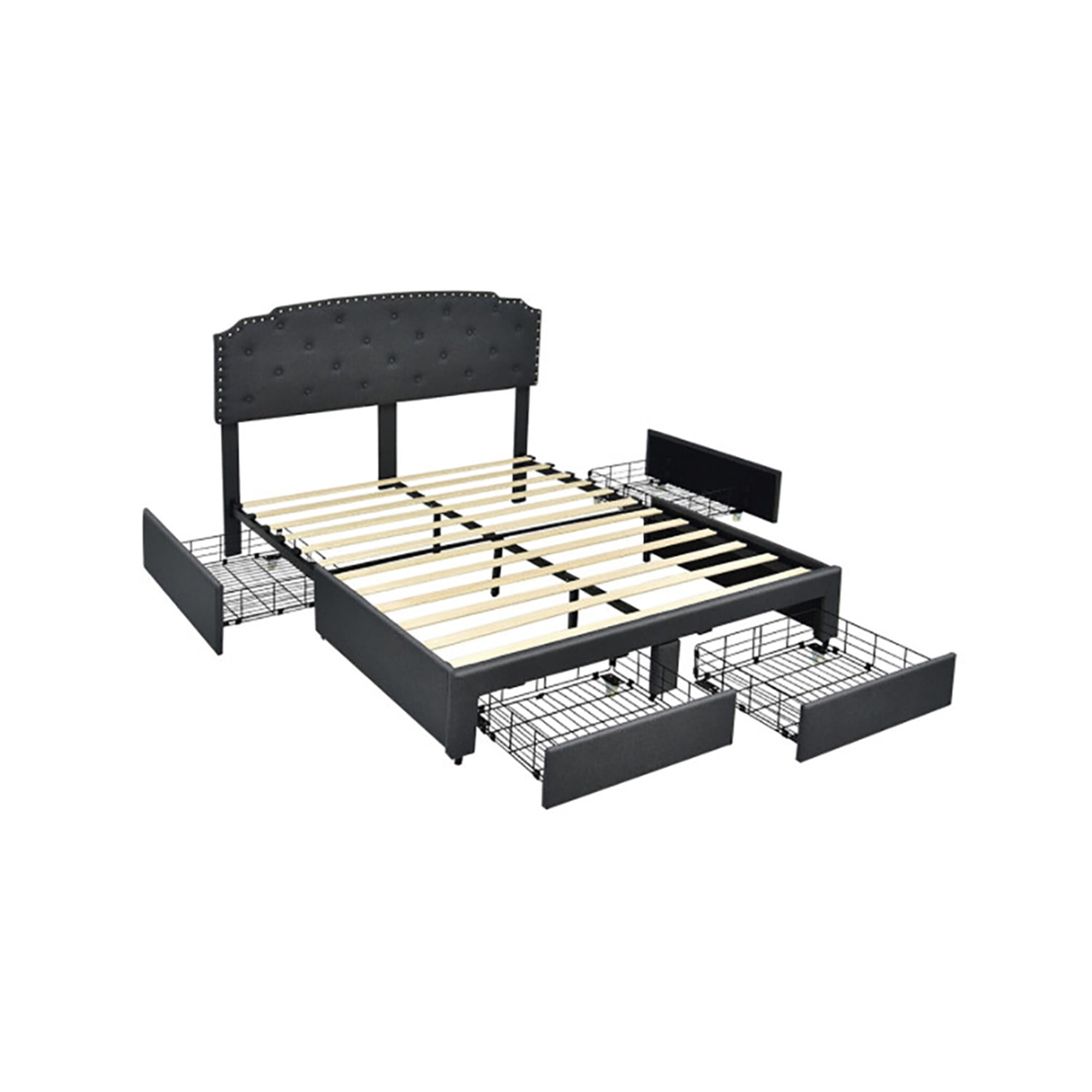 Kadyn Full size Bed Frame, Platform Bed Frame with 4 Storage Drawers, Platform Bed with Adjustable Headboard