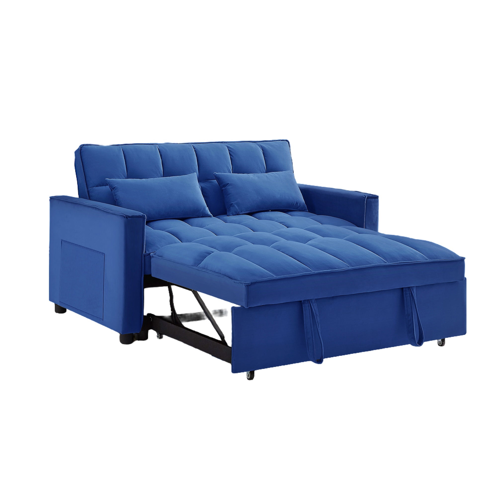 Kadyn Futon Sofa Bed, 54" Adjustable Backrest Convertible Futon Sofa for Living Room, Futon Sleeper Sofa with Side Pouch, Blue