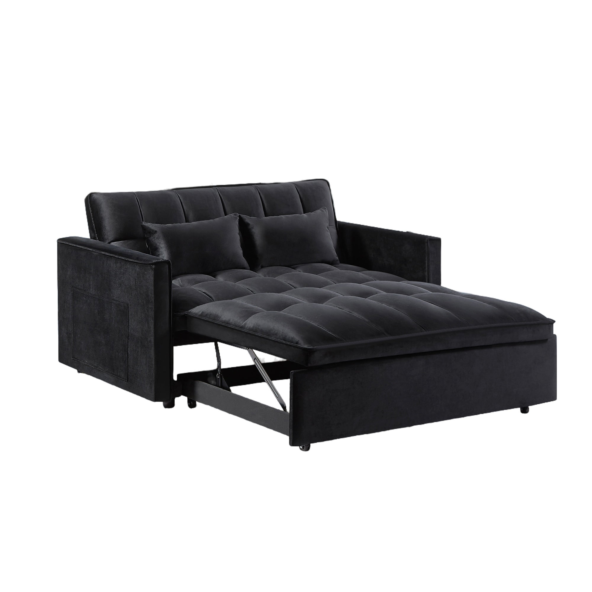 Kadyn Futon Sofa Bed, 54" Adjustable Backrest Convertible Futon Sofa for Living Room, Futon Sleeper Sofa with Side Pouch, Black