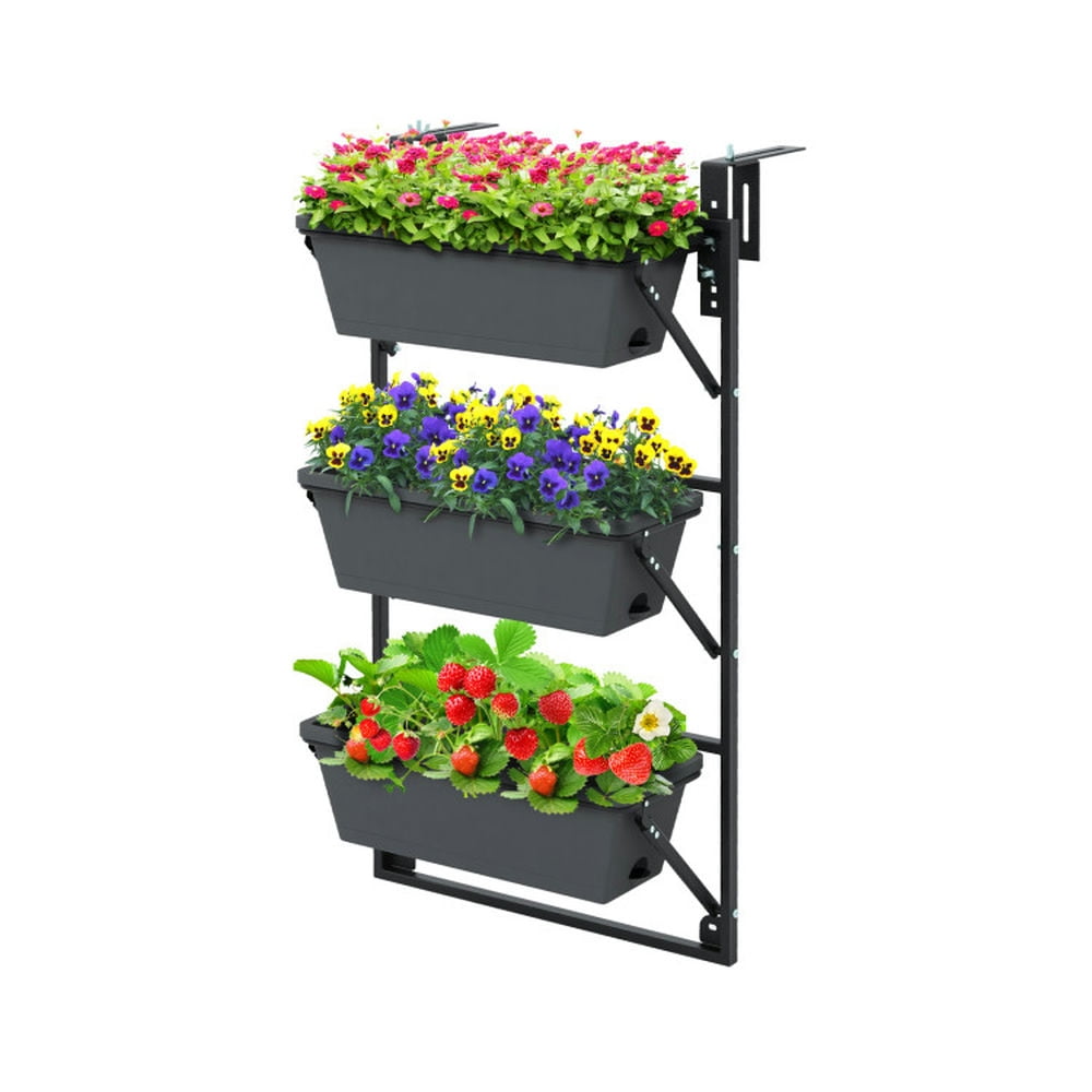 Black Adjustable Wall-Mounted Vertical Planter with Detachable Hooks
