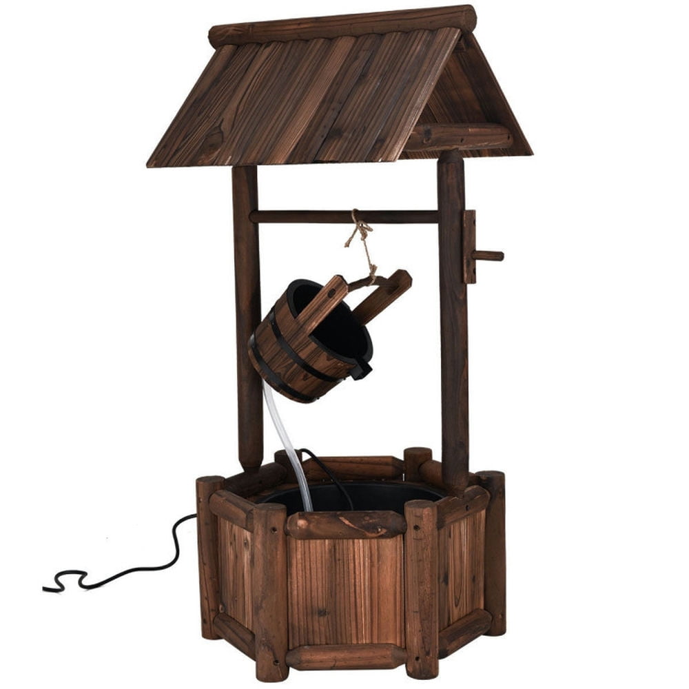 Kadyn Garden Rustic Wishing Well Wooden Water Fountain with Pump