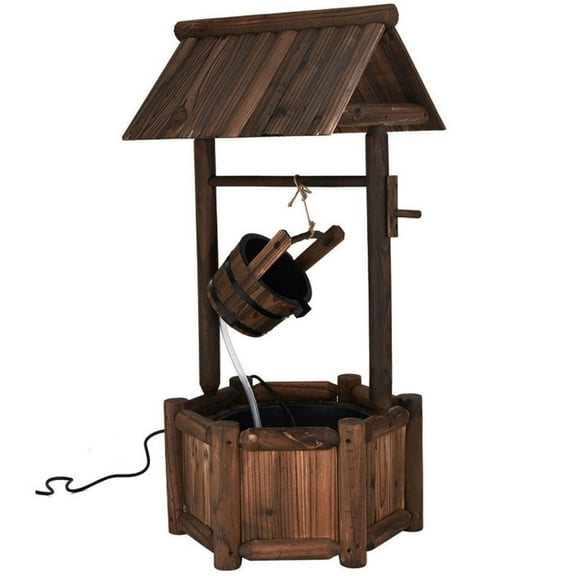 Kadyn Garden Rustic Wishing Well Wooden Water Fountain with Pump