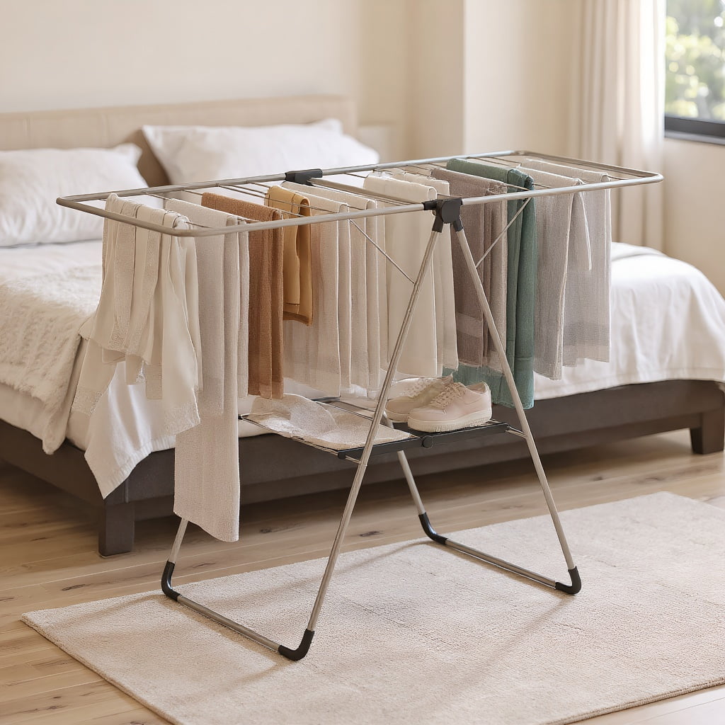 Kadyn Garment Rack,Clothes Drying Rack, Drying Shelf, Drying Stand,2-Tier Laundry Drying Rack Folding Cloth Rack with Aluminum Frame