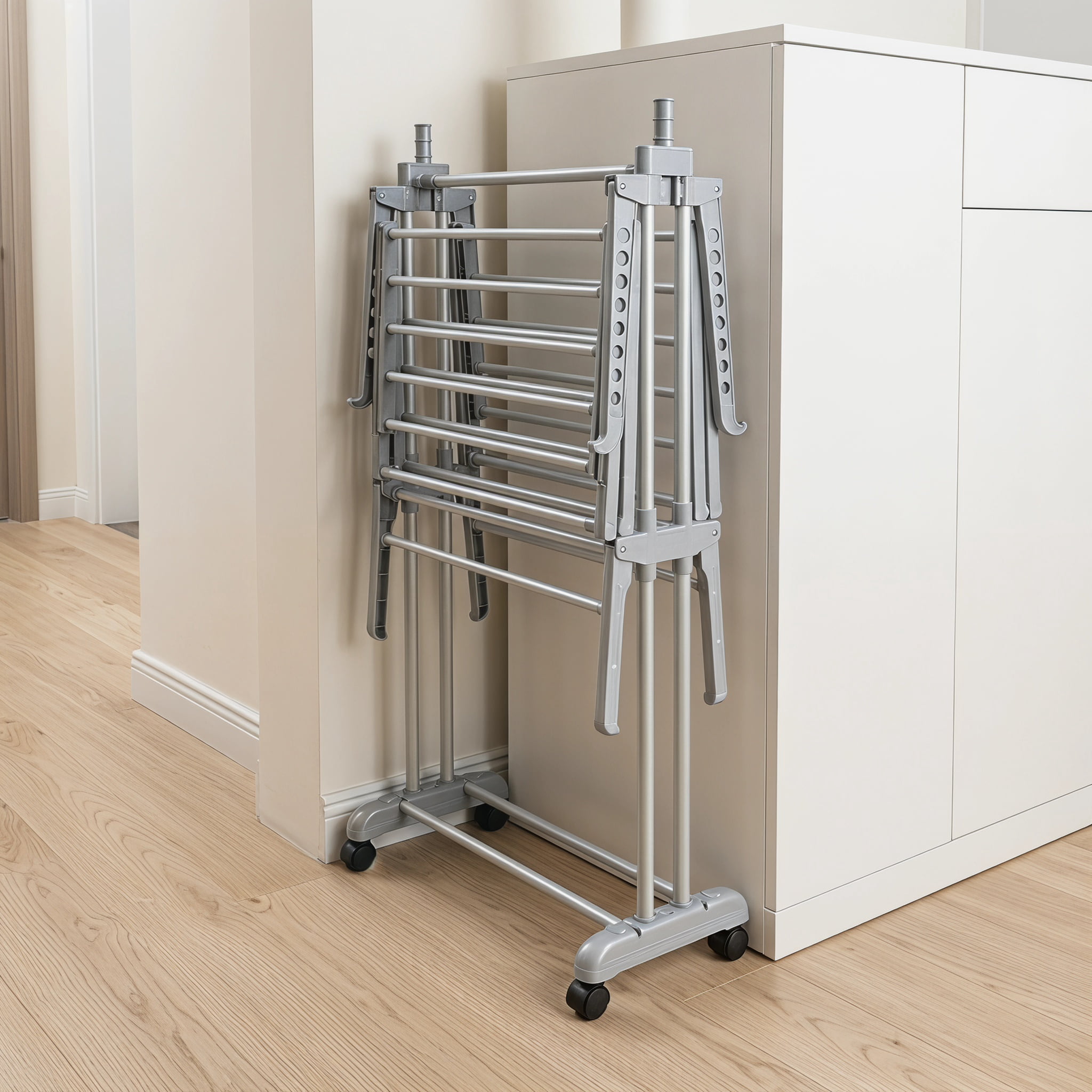 Kadyn Garment Rack,Clothes Drying Rack, Drying Shelf, Drying Stand,4-tier Clothes Drying Rack with Rotatable Side Wings and Collapsible Shelves-Gray