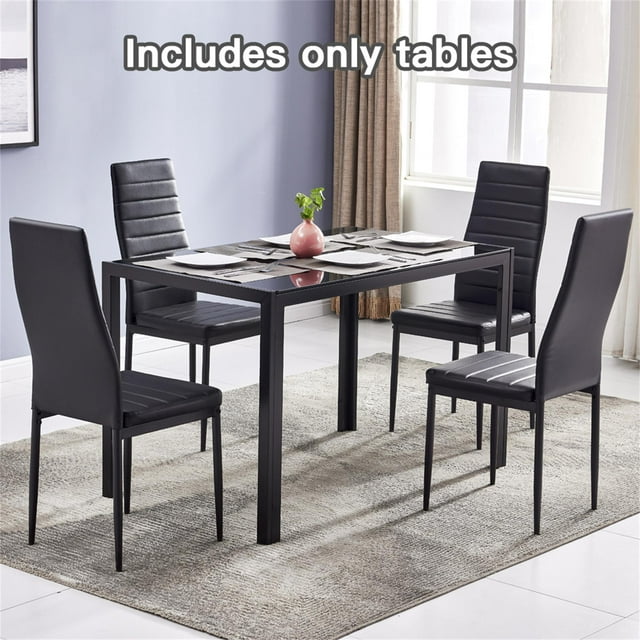 Kadyn Glass Dinner Table, Dining Room Table for Kitchen, Kitchen Table for 4, Black