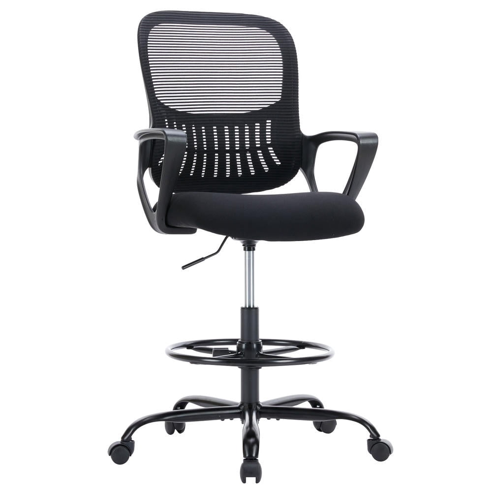 Kadyn High Office Chair for Standing Desks, Adjustable Foot Ring, Counter Height Stool, Black